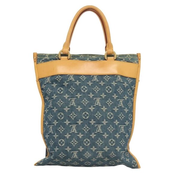 LOUIS VUITTON Monogram Denim Flat Shopper Tote Bag Blue LV Auth - Picture 3 of 16